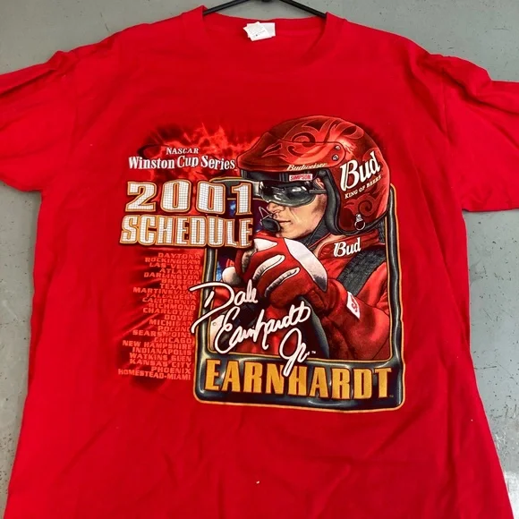 2001 Dale Earnhardt Jr. Schedule Crewneck T-Shirt - Red - Picture 1 of 1